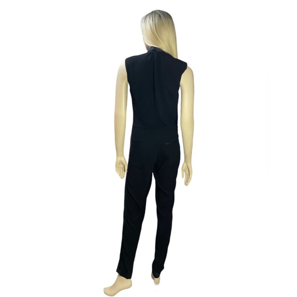 Maje Jumpsuit Elfie Tuxedo Plunging V Neck Black Satin Trim - Picture 11 of 14